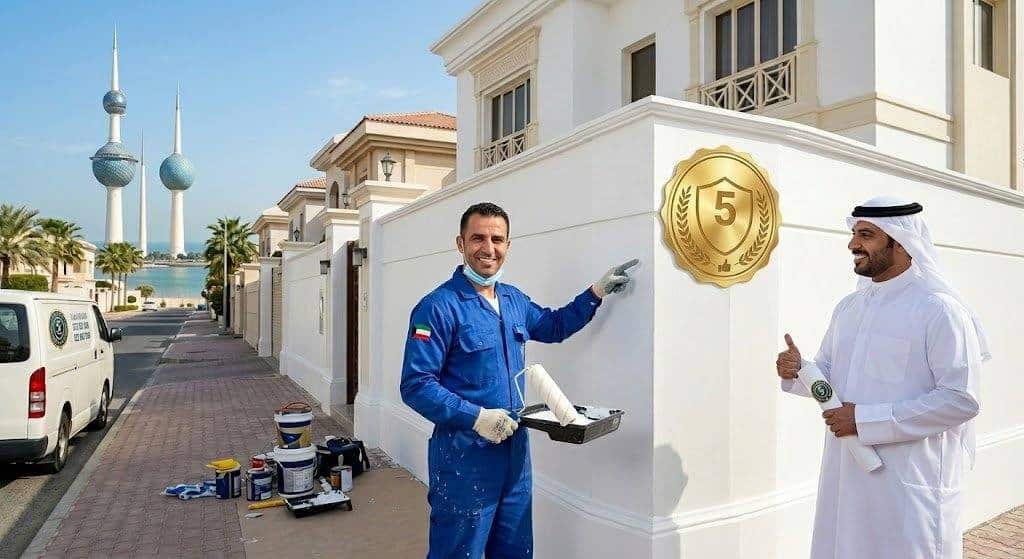 فني محترف يقوم بأعمال الأصباغ والدهانات والتشطيبات بدقة وإتقان باستخدام أحدث الأدوات وأجود أنواع الطلاء ضمن خدمات صباغ الرابية بالكويت لضمان مظهر جمالي وعصري وراحة العملاء.